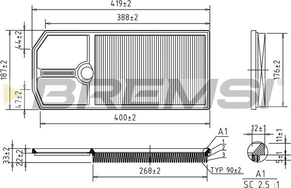 Bremsi FA1258 - Повітряний фільтр autozip.com.ua