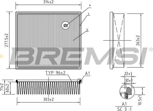 Bremsi FA1252 - Повітряний фільтр autozip.com.ua