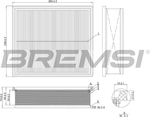 Bremsi FA1216 - Повітряний фільтр autozip.com.ua