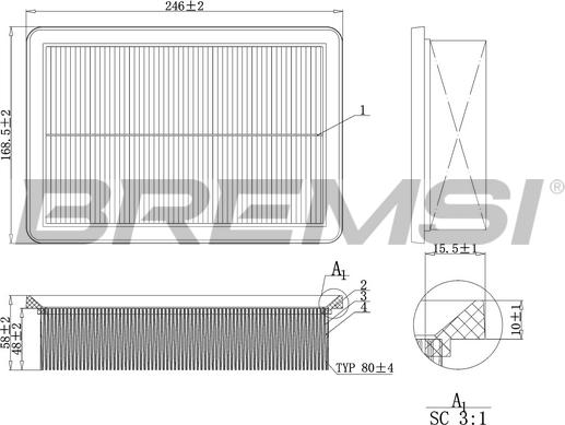 Bremsi FA1227 - Повітряний фільтр autozip.com.ua