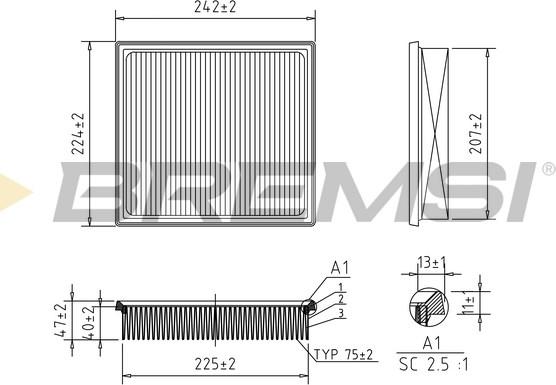 Bremsi FA2581 - Повітряний фільтр autozip.com.ua
