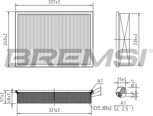 Bremsi FA2169 - Повітряний фільтр autozip.com.ua