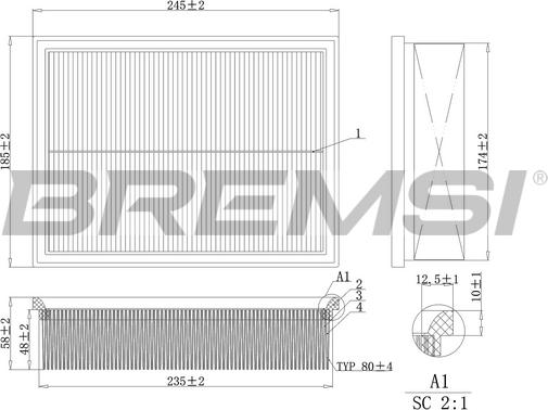 Bremsi FA2125 - Повітряний фільтр autozip.com.ua