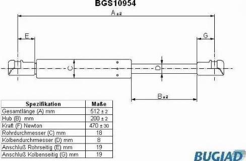 Bugiad BGS10954 - Газова пружина, кришка багажник autozip.com.ua