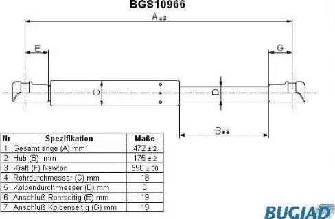 Bugiad BGS10966 - Газова пружина, кришка багажник autozip.com.ua