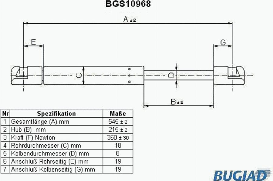 Bugiad BGS10968 - Газова пружина, кришка багажник autozip.com.ua