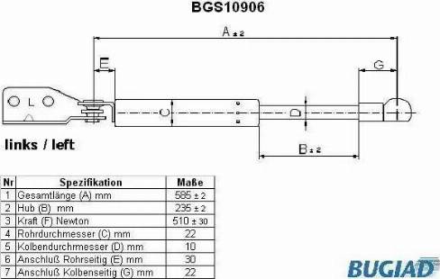 Bugiad BGS10906 - Газова пружина, кришка багажник autozip.com.ua