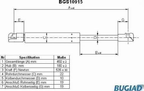 Bugiad BGS10915 - Газова пружина, кришка багажник autozip.com.ua