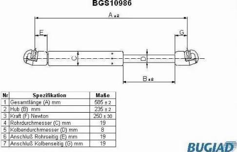 Bugiad BGS10986 - Газова пружина, капот autozip.com.ua