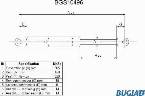 Bugiad BGS10496 - Газова пружина, капот autozip.com.ua