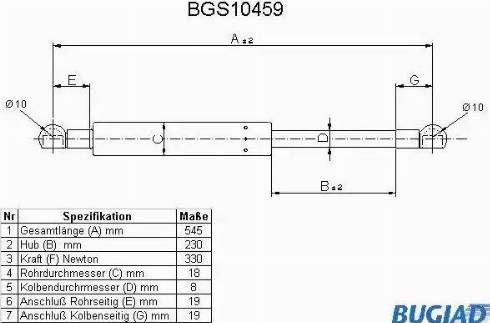 Bugiad BGS10459 - Газова пружина, кришка багажник autozip.com.ua