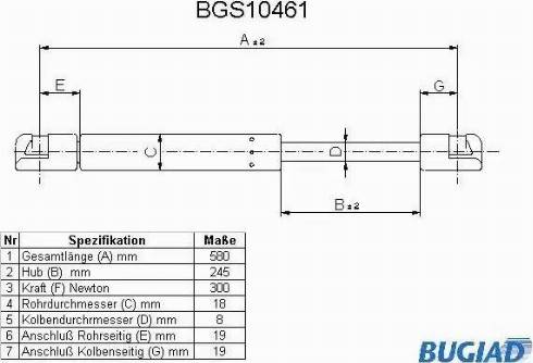 Bugiad BGS10461 - Газова пружина, кришка багажник autozip.com.ua