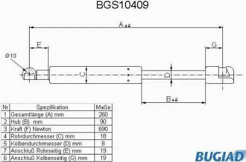Bugiad BGS10409 - Газова пружина, кришка багажник autozip.com.ua