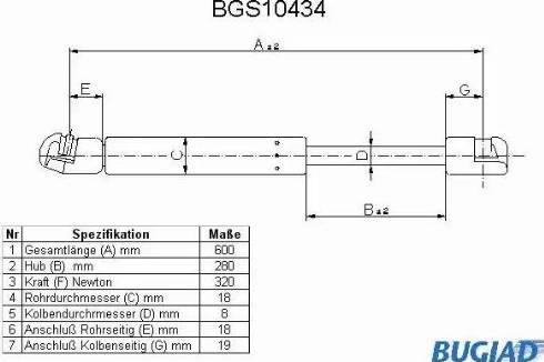 Bugiad BGS10434 - Газова пружина, кришка багажник autozip.com.ua