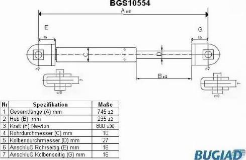 Bugiad BGS10554 - Газова пружина, кришка багажник autozip.com.ua
