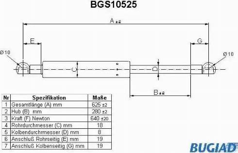 Bugiad BGS10525 - Газова пружина, кришка багажник autozip.com.ua