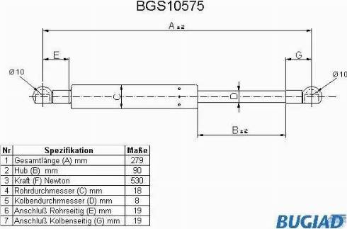 Bugiad BGS10575 - Газова пружина, кришка багажник autozip.com.ua
