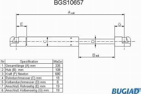 Bugiad BGS10657 - Газова пружина, капот autozip.com.ua
