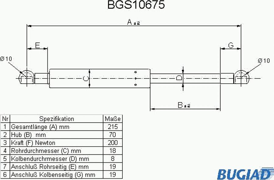 Bugiad BGS10675 - Газова пружина, капот autozip.com.ua