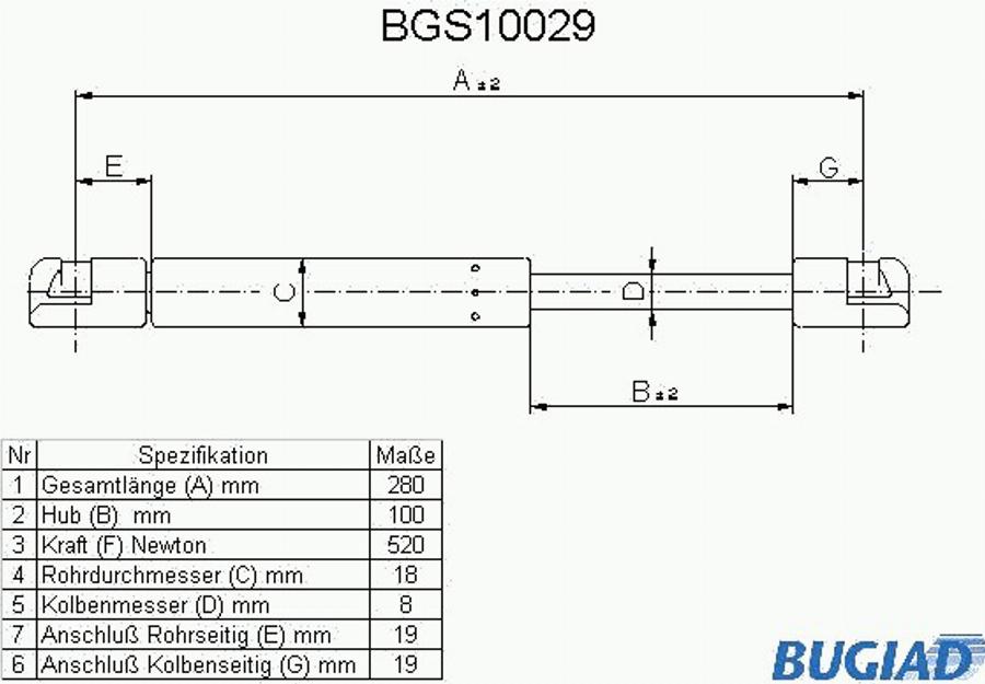 Bugiad BGS10029 - Газова пружина, кришка багажник autozip.com.ua