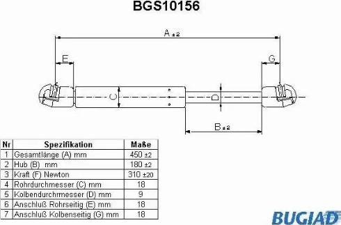 Bugiad BGS10156 - Газова пружина, кришка багажник autozip.com.ua