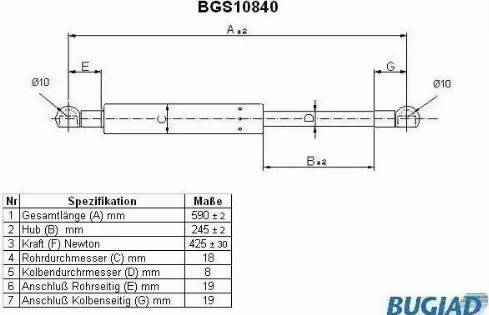 Bugiad BGS10840 - Газова пружина, кришка багажник autozip.com.ua