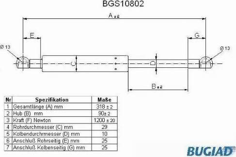 Bugiad BGS10802 - Газова пружина, кришка багажник autozip.com.ua