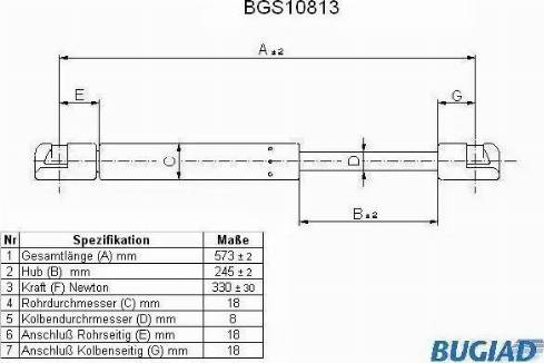 Bugiad BGS10813 - Газова пружина, капот autozip.com.ua