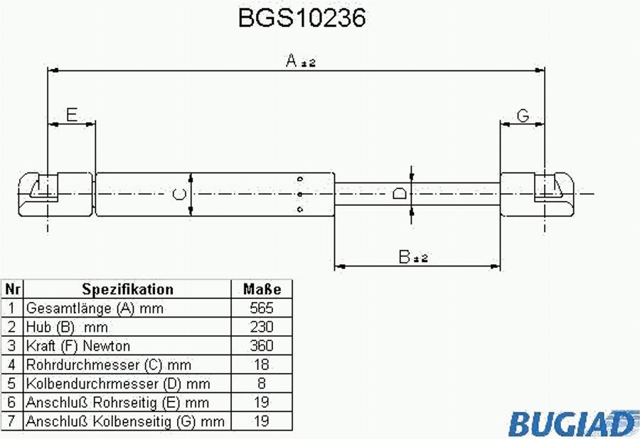 Bugiad BGS10236 - Газова пружина, кришка багажник autozip.com.ua