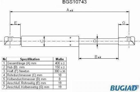 Bugiad BGS10743 - Газова пружина, капот autozip.com.ua