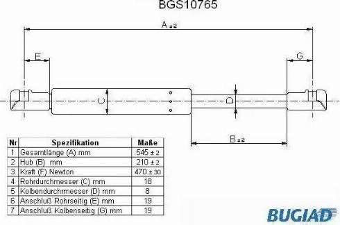 Bugiad BGS10765 - Газова пружина, кришка багажник autozip.com.ua