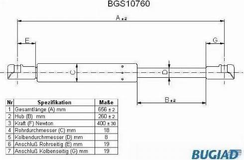 Bugiad BGS10760 - Газова пружина, кришка багажник autozip.com.ua