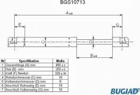 Bugiad BGS10713 - Газова пружина, кришка багажник autozip.com.ua