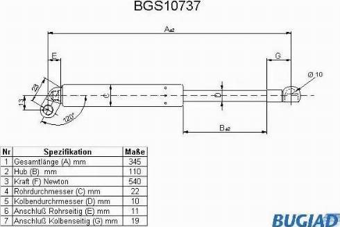 Bugiad BGS10737 - Газова пружина, кришка багажник autozip.com.ua