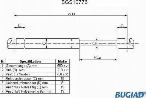 Bugiad BGS10776 - Газова пружина, кришка багажник autozip.com.ua