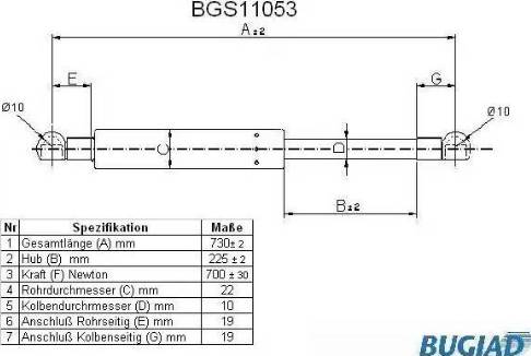 Bugiad BGS11053 - Газова пружина, кришка багажник autozip.com.ua