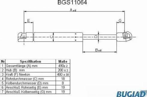 Bugiad BGS11064 - Газова пружина, кришка багажник autozip.com.ua