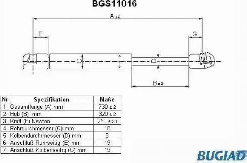 Bugiad BGS11016 - Газова пружина, капот autozip.com.ua