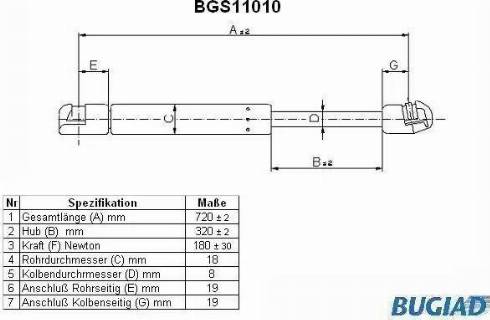 Bugiad BGS11010 - Газова пружина, капот autozip.com.ua