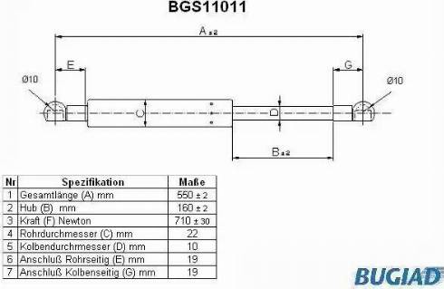 Bugiad BGS11011 - Газова пружина, кришка багажник autozip.com.ua