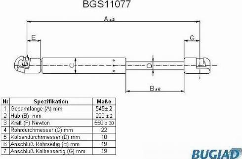 Bugiad BGS11077 - Газова пружина, кришка багажник autozip.com.ua