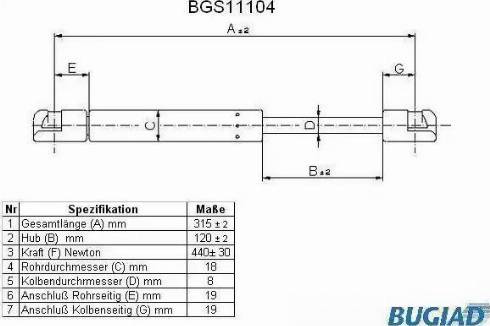 Bugiad BGS11104 - Газова пружина, капот autozip.com.ua