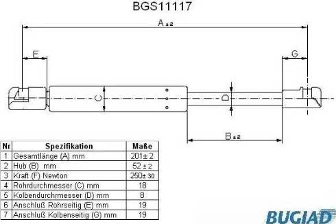 Bugiad BGS11117 - Газова пружина, кришка багажник autozip.com.ua