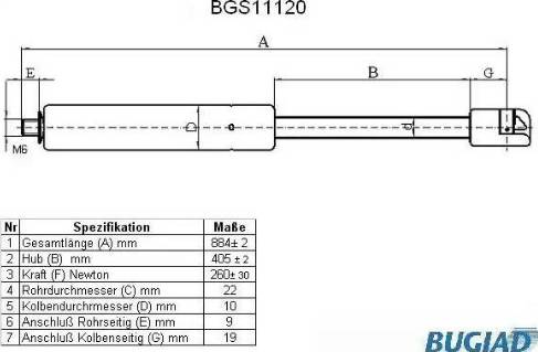 Bugiad BGS11120 - Газова пружина, капот autozip.com.ua