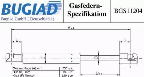 Bugiad BGS11204 - Газова пружина, кришка багажник autozip.com.ua