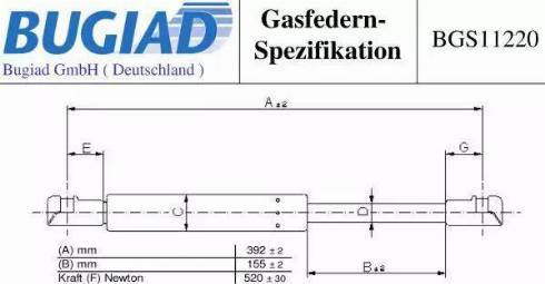 Bugiad BGS11220 - Газова пружина, капот autozip.com.ua