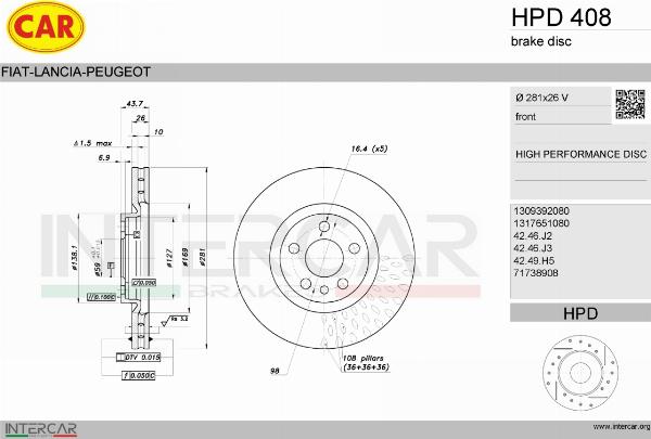 CAR HPD 408 - Гальмівний диск autozip.com.ua
