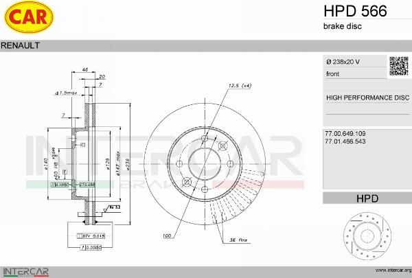 CAR HPD 566 - Гальмівний диск autozip.com.ua