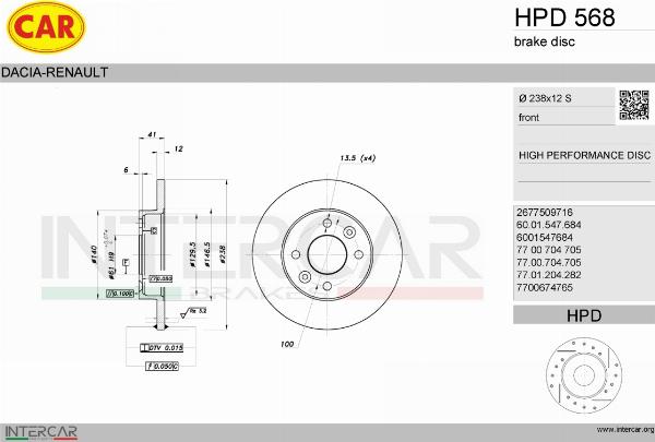 CAR HPD 568 - Гальмівний диск autozip.com.ua