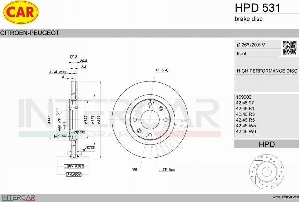 CAR HPD 531 - Гальмівний диск autozip.com.ua